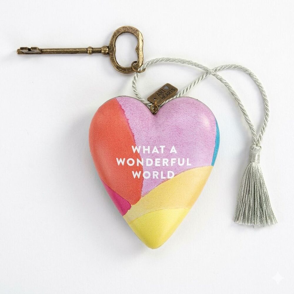 Demdaco Art Hearts "What A Wonderful World" Figurine & Metal Key Stands or Hangs